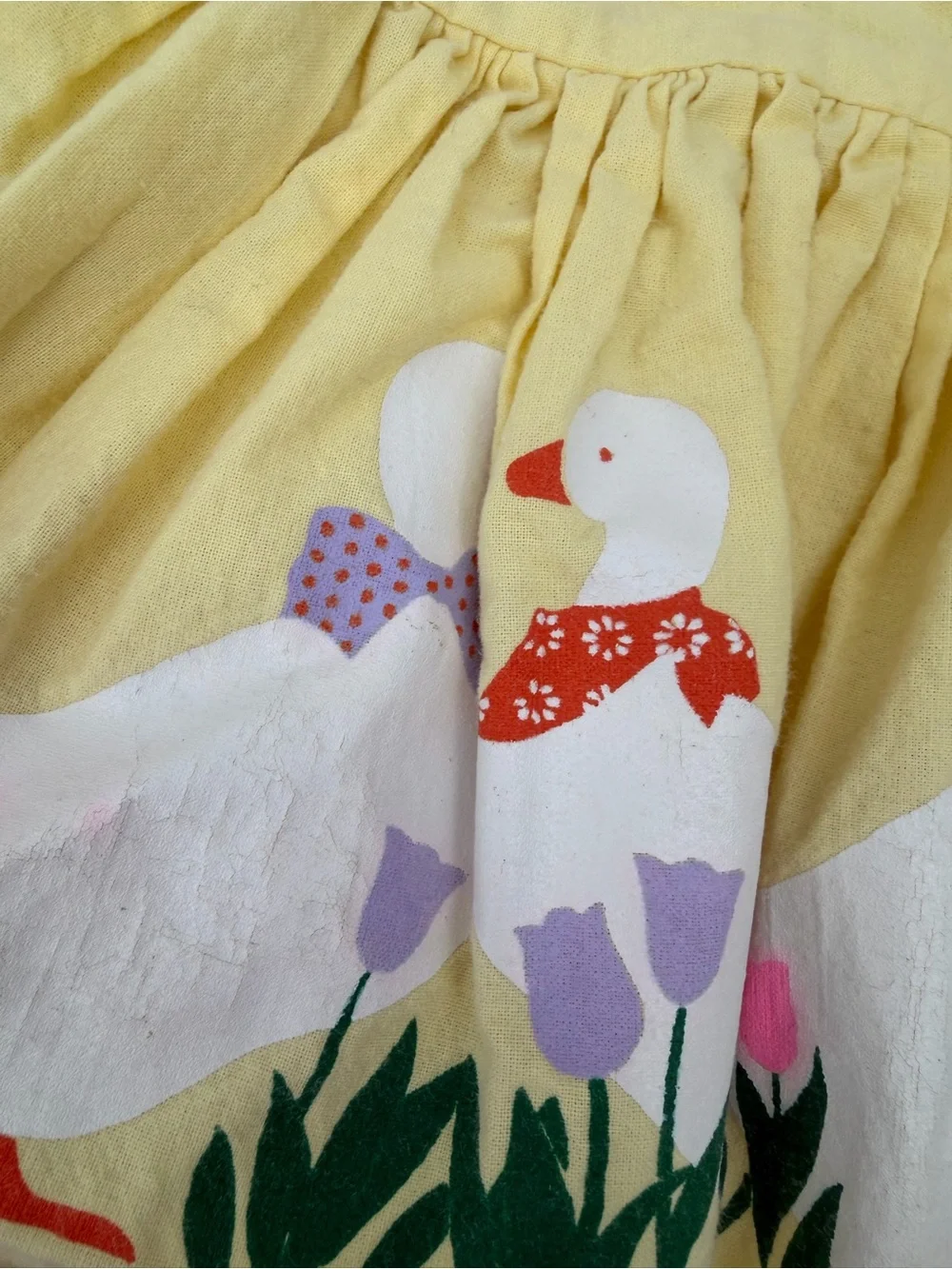 Ann Labay Originals Vintage Girls Yellow Geese Dress 3T 4T Cottagecore Ruffle